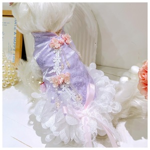 Vestido Cheongsam Estilo Chino para Perro, Color Morado Floral, Poliéster, Ropa Formal para las Cuatro Estaciones - Product Image 5