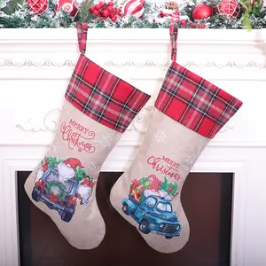 新款蓝色卡车圣诞老人圣诞袜带礼品袋树吊坠糖果袋装饰品