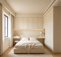 Table de chevet moderne minimaliste en teck avec tiroirs, meuble de rangement intégré pour chambre à coucher, armoire et système de placard intégré