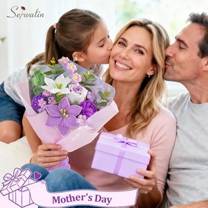 Bouquet di Fiori di Giglio e Rosa Lavorato a Mano all'Uncinetto, Stile Naturale, Bouquet <span class=keywords><strong>Viola</strong></span> <span class=keywords><strong>da</strong></span> <span class=keywords><strong>Giardino</strong></span> 1987 - Product Image 3