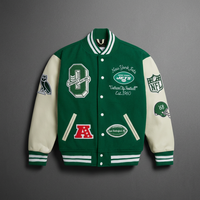 Veste universitaire personnalisée pour homme, veste de baseball brodée, veste à manches vertes avec patchs, vêtements d'extérieur
