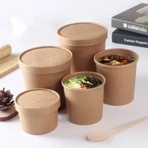 Biodegradable 8oz 12oz 16oz Kraft Paper Soup Cup Paper Soup Bowl Soup Container With Lids