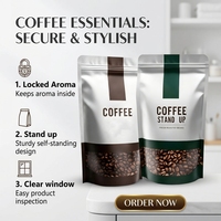 Sachet de café en aluminium mat avec fenêtre transparente, refermable, à fermeture éclair, avec valve