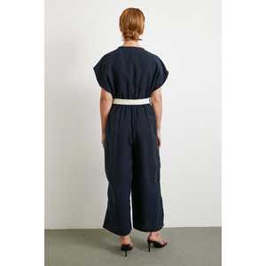 Mono con mangas murciélago y cinturón, azul marino, para mujer, minimalista, para uso diario, transpirable - Product Image 1