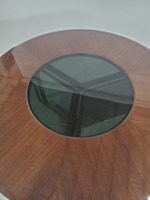 Table basse moderne en verre trempé avec plateau en bois massif et pieds en acier inoxydable pour salon