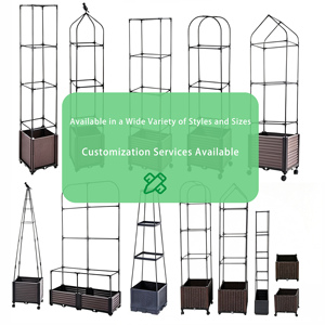 16*16*72 Inches Easy Assembly Self-Watering Elevated Garden Raised Bed <b>Plastic</b> Rattan <b>Planter</b> Box with PE-Coated Metal Trellis - Product Image 6