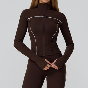 EWT2036 Vêtements de sport pour femmes, confortables, à fermeture éclair, séchage rapide, tenue de sport pour la salle de sport, veste de yoga avec trou pour le pouce - Product Image 4