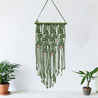 LUOYING EASTERN NATURE COLLECTION Tapisserie murale bohème en coton à rayures vertes, tissée à la main avec pompons, pour décoration intérieure et toile de fond de pièce