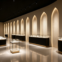 Vitrine de Luxe Incurvée Personnalisée pour Bijoux avec Éclairage LED – Solution Complète Tout-en-un pour l'Aménagement de Boutiques de Bijouterie en Centre Commercial