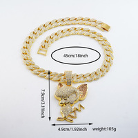 PD3116 Collier pendentif chat, chaîne maille cubaine 15mm, style mode serti de diamants, nouveau bijou en alliage plaqué or à motif dessin animé