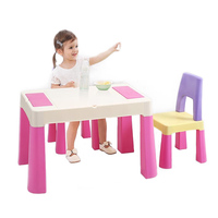 Ensemble de bureau et de chaise pour enfants en plastique sans produits toxiques avec table de jeu et blocs de construction pour l'école et la salle à manger