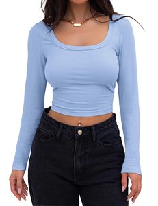 Haut court à manches longues pour femmes avec <span class=keywords><strong>col</strong></span> carré T-shirt à manches longues à la mode décontractée personnalisé pour les fabricants de vêtements pour femmes - Product Image 6