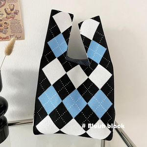 New Single Shoulder Woven Bag Black and <strong>White</strong> <strong>Handbag</strong> <strong>Small</strong> Design Knitted Tote Bag Collection Autumn and Winter - Product Image 6