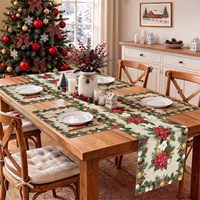 Napperons de Noël Poinsettia avec feuilles et clochettes, 12x18 pouces, fleurs rouges de Noël, hiver, pour cuisine et salle à manger, lavables