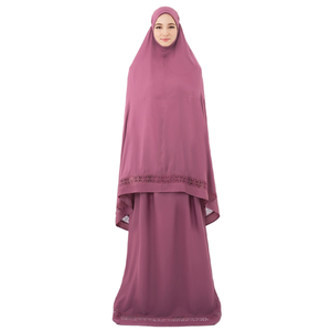 SIPO malaisien Ramadan femmes musulmanes Eid modeste indonésien 2 pièces Jilbab Abaya musulman dentelle Kurung Satin tuding Telekung - Product Image 1