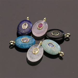 Pendentifs ovales <span class=keywords><strong>en</strong></span> <span class=keywords><strong>pierre</strong></span> d'agate lapis naturelle et quartz rose pour la fabrication de bijoux, colliers, boucles d'oreilles et accessoires DIY - Product Image 1