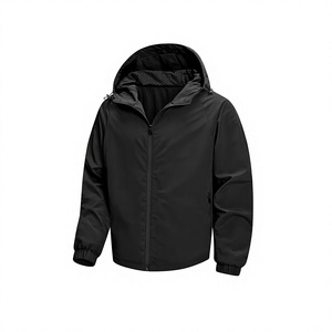 Men's Black Hooded Windproof Puffer <b>Jacket</b> <b>With</b> Zipper Regular Fit Casual Style Polyester Shell <b>Fleece</b> <b>Lining</b> Autumn Wear - Product Image 1