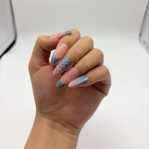 Uñas Postizas de 24 Piezas, Color Rosa y Azul Degradado, con Perlas 3D en Relieve, Diseño de Ondas, Estilo Francés, con Herramientas - Product Image 2