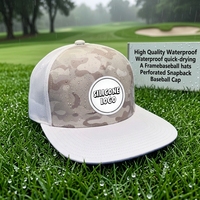 Casquette de baseball personnalisée à 5 panneaux en polyester, imperméable, motif camouflage à pois, séchage rapide, perforations découpées au laser, avec cordon, protection solaire