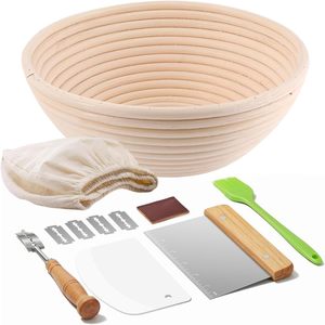 Bread Proofing Basket 11 Piece Set Includes 9 Inch <b>Round</b> Basket Bread Lame Blades Scrapers Silicone <b>Brush</b> Sourdough Baking Kit - Product Image 1