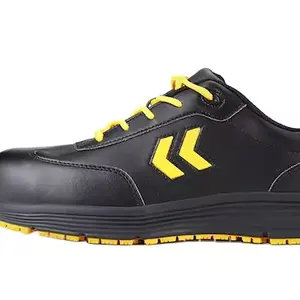Sapato de segurança de couro de microfibra com sola de borracha alta e bico de fibra anti-esmagamento