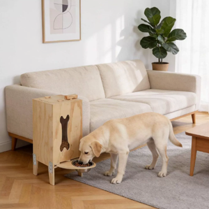 Modern Solid Wooden Dog <b>Food</b> <b>Storage</b> Cabinet Kibble Dispenser Feeding Station Automatic <b>Pet</b> Bowl Rack Indoor Outdoor - Product Image 4