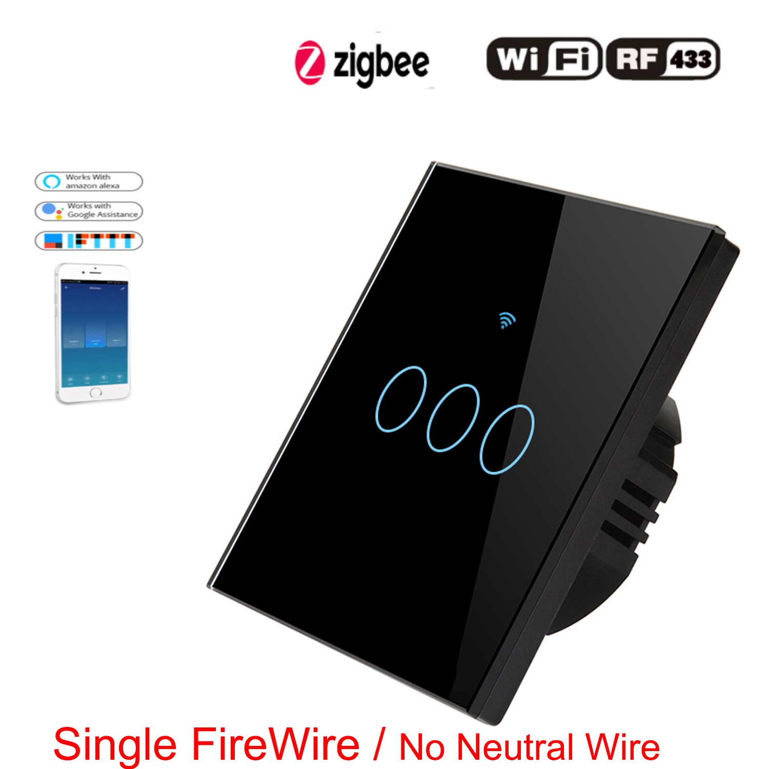 86-Zigbee-3Gang Negro