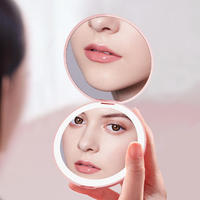 Petit miroir cosmétique miniature en verre, miroir de poche portable avec lumière LED, miroir de maquillage compact, logo personnalisé