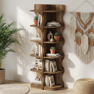 <strong>Tall</strong> <strong>Narrow</strong> 6-Tier Corner Storage <strong>Shelf</strong>, Rustic Bookcase for Living Room &amp; Small Spaces - Product Image 5