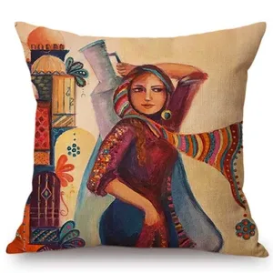 Fashion Islamic Arab Woman Painting Art Pillowcase Muslim Home Decor Sofa Throw Cushion Case Mediterranean Style Cushion Cover