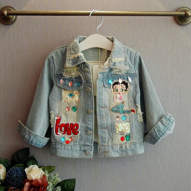 Thời Trang Mới Toddler Cô Gái Denim Áo Khoác Mùa Xuân Mùa Thu Thiết Kế Mới Bé Gái Sequins Jeans Coat Quần Áo