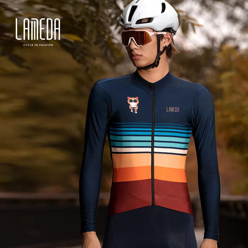 LAMEDA NEW ARRIVAL Fleece Print cycling Top Long Sleeve Windproof Road Bike Jersey Custom Pro Cycling Jersey Cycling Clothing