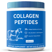 Collagène hydrolysé en poudre, marque privée OEM, 250g, pour l'élasticité de la peau, la croissance des cheveux, la santé des articulations et des os, provenant de bovins nourris à l'herbe