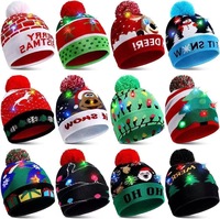 Cappello di Natale con Luci LED, Design Personalizzato con Logo Ricamato, Berretto in Velluto Spesso, Cappello da Babbo Natale per Celebrazioni, Stile Cowboy Lavorato a Maglia