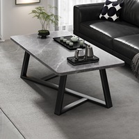 Table basse moderne en pierre avec plateau en ardoise et structure métallique pour salon, légère, luxueuse, haut de gamme, facile à assembler et à nettoyer