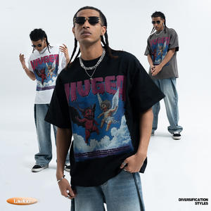 T-shirt a maniche corte stile Hip Hop in cotone 100% stampa con lettere di angelo del marchio di moda americana per la primavera estate - Product Image 2