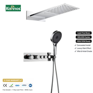 Chrome Concealed <b>Shower</b> System Wall Mounted Rectangular Rainfall <b>Waterfall</b> 4 Function Push Button Thermostatic Round Handheld - Product Image 1