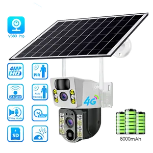 Solar Camera 4G Sim Outdoor Dual Lens WiFi 8MP 4K IP Camara Solar Panel CCTV Security Built in Battery PIR Cam V380