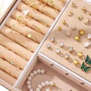 2025 New DS <span class=keywords><strong>Gold</strong></span> Mode Damen Schmuck Set Schmetterling Perle Creolen Ohr stecker Set Herz Ring Set Party Zubehör ohne Box - Product Image 2