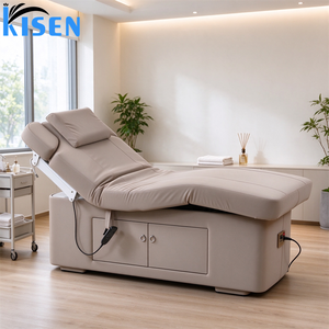Table de massage électrique Kisen à double moteur, avec dossier et repose-jambes réglables, en bois, pour spa et soins du visage, avec fonction chauffante, personnalisable - Product Image 5