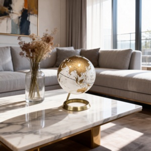 Elegante Globo Terráqueo Giratorio de 360 Grados, <span class=keywords><strong>Mapa</strong></span> del Mundo de PVC Blanco y Dorado con Base de Metal, Globo Decorativo de Escritorio para Decoración del Hogar y la Oficina - Product Image 6