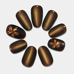 Uñas Postizas de Lujo con Diseño de Ojo de Gato, Acrílicas, con Flores en Relieve, Cobertura Total, con Pegamento para Uso Diario - Product Image 6