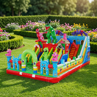 Structure Gonflable Commerciale avec Toboggan, Trampoline Gonflable et Toboggan Animaux