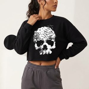 Women's <b>Black</b> <b>Fleece</b> Sweatshirt Ghost Appliques Drop Shoulder Crewneck Oversize Halloween Spooky Season Print Autumn Winter Wear - Product Image 4
