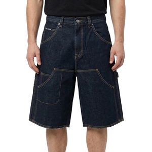 TOPSHOW Short long homme personnalisé, coupe large, multi-poches, style streetwear, en denim baggy, jorts, double genouillère, style charpentier, en denim brut - Product Image 1