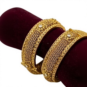 Exclusive Gold Plated <b>Bangle</b> Bracelets <b>Set</b> With Pearls And Zircon Stones For Women Wedding Party Jewelry Classic Style - Product Image 2