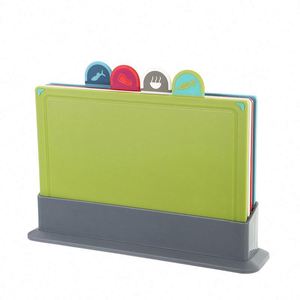 Colorful <b>Plastic</b> Cutting Board Set of 4 Cutting Boards with Storage Stand Dishwasher Safe Chopping Set for Kitchen - Product Image 1