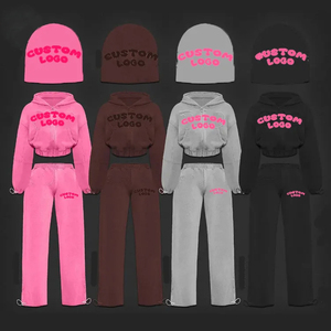 Latest Design Custom Logo Wash Two Pcs Pants and Hoodie Set <strong>Women</strong> <strong>Cargo</strong> Crop Top <strong>Jacket</strong> and <strong>Women</strong> Sweat Suit Set - Product Image 1