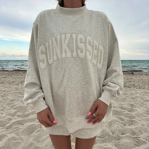 Sudadera de Felpa para Mujer, Estilo Urbano, Cuello Alto, Hombros Caídos, Oversize, con Letras en Gris Jaspeado, de Alta Calidad - Product Image 1