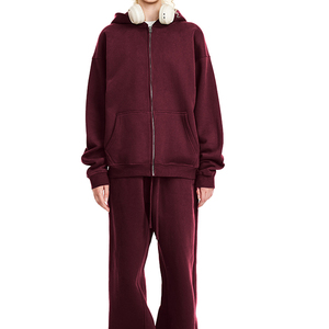 Conjunto de Sudadera con capucha y pantalones largos con cremallera de Color sólido de lana suelta para hombre y mujer de <span class=keywords><strong>marca</strong></span> de moda 2025 para ropa informal - Product Image 3